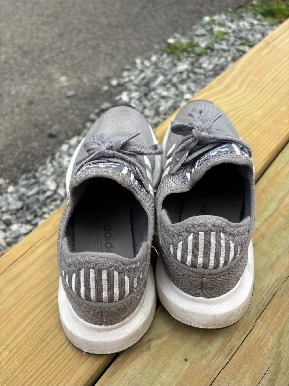 adidas Grey Knit Trainers with White Stripes